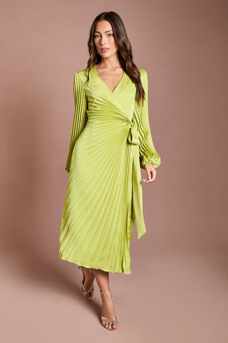 Satin Pleated Wrap Dress - Image 1