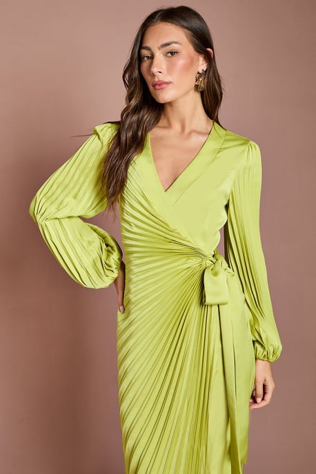 Satin Pleated Wrap Dress - Image 2