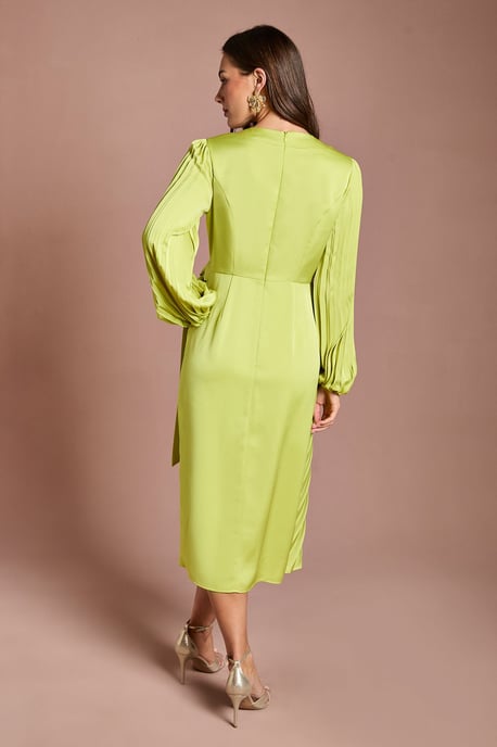 Satin Pleated Wrap Dress - Image 3