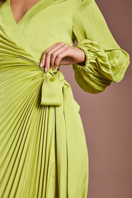 Satin Pleated Wrap Dress - Image 4