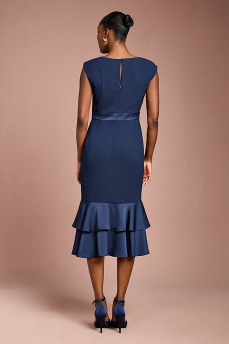 Satin Back Crepe Dress With Peplum - Image 3