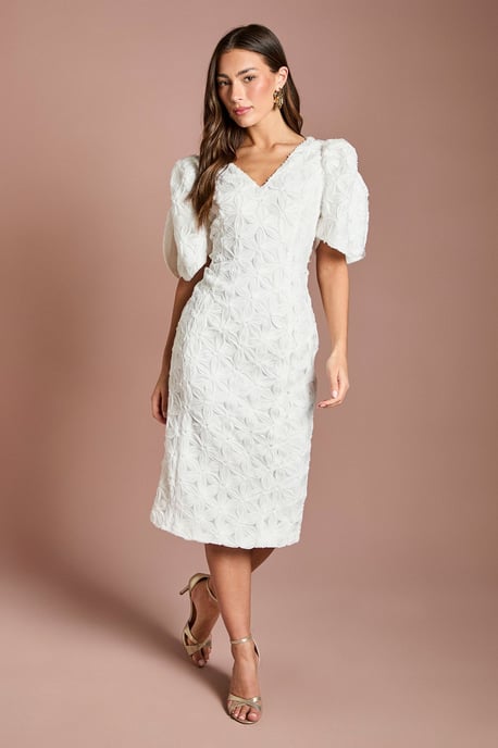 Floral Pleated Sleeve Pencil Dress - Image 1