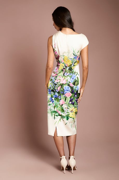 Floral Printed Satin Pencil Dress - Image 3