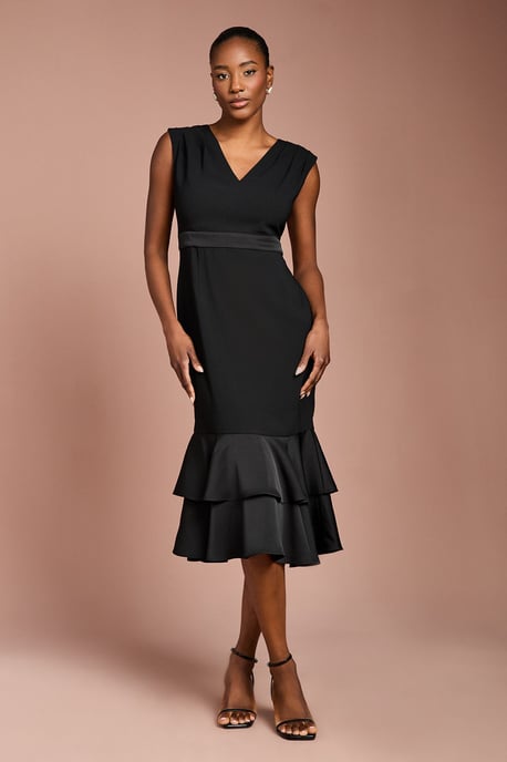 Satin Back Crepe Dress With Peplum - Image 1