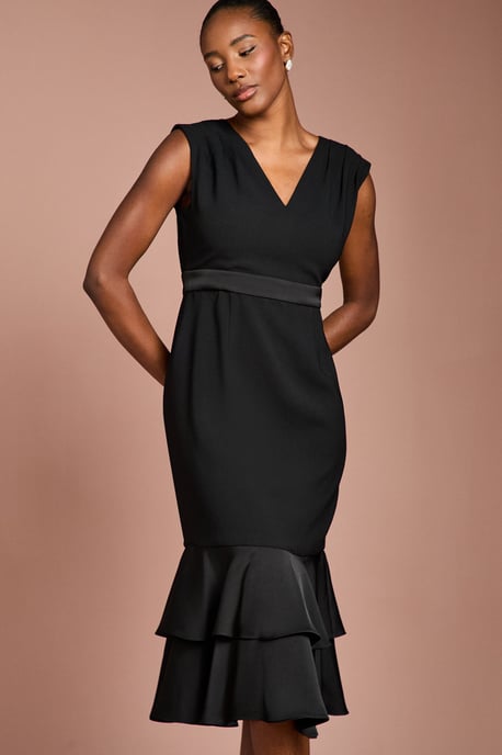 Satin Back Crepe Dress With Peplum - Image 2