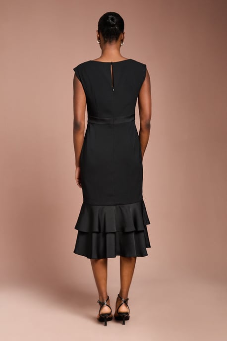 Satin Back Crepe Dress With Peplum - Image 3