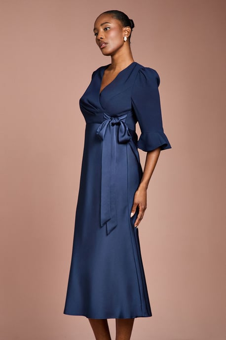 Ruffle Sleeve Satin Back Crepe Wrap Dress - Image 2