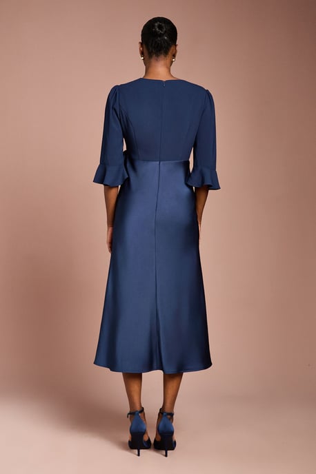 Ruffle Sleeve Satin Back Crepe Wrap Dress - Image 3
