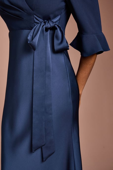 Ruffle Sleeve Satin Back Crepe Wrap Dress - Image 4