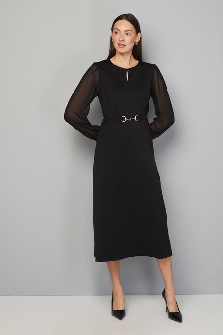 Ponte A-line Midi Dress With Chiffon Sleeves - Image 1