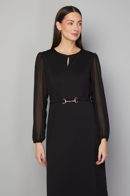 Ponte A-line Midi Dress With Chiffon Sleeves - Image 2