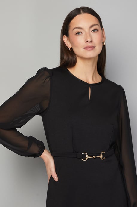 Ponte A-line Midi Dress With Chiffon Sleeves - Image 4