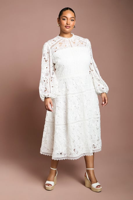 Plus Lace Panelled Long Sleeve Dress - Image 1