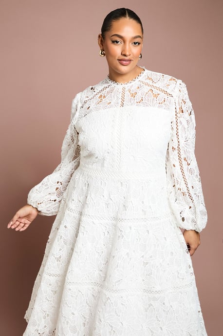 Plus Lace Panelled Long Sleeve Dress - Image 2