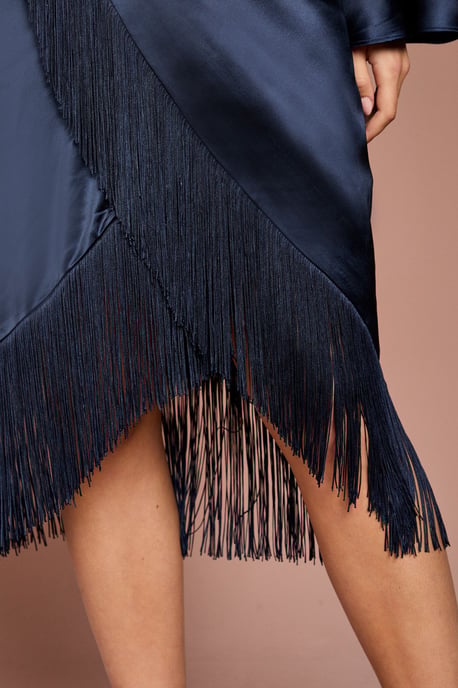 Satin Fringe Hem Wrap Waist Midi Dress - Image 5