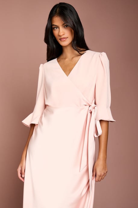 Petite Ruffle Sleeve Satin Back Crepe Wrap Dress - Image 2