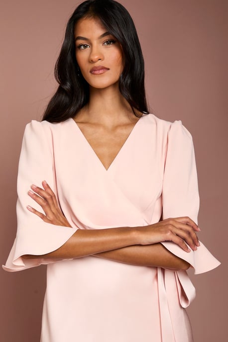 Petite Ruffle Sleeve Satin Back Crepe Wrap Dress - Image 4