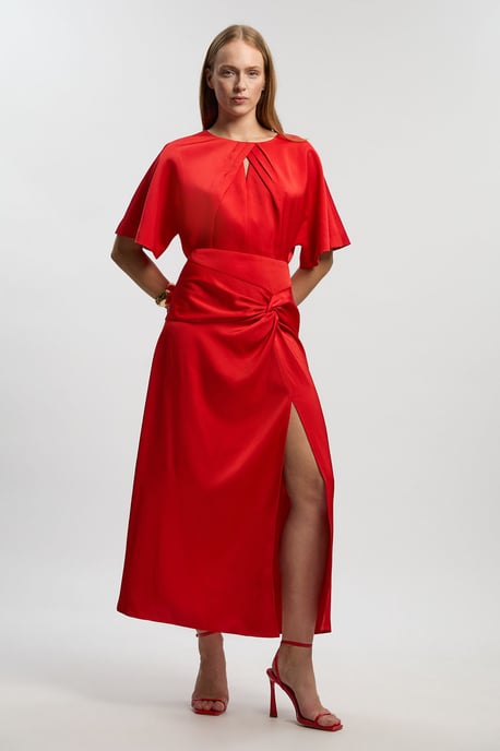 Satin Back Crepe Twist Detail Woven Midaxi Dress - Image 2
