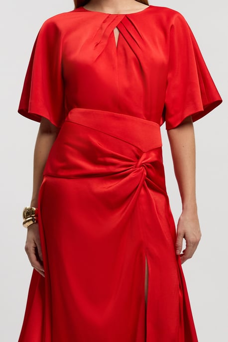 Satin Back Crepe Twist Detail Woven Midaxi Dress - Image 3