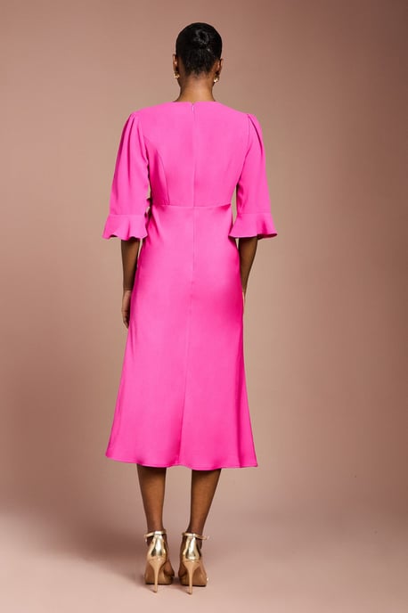 Ruffle Sleeve Satin Back Crepe Wrap Dress - Image 3