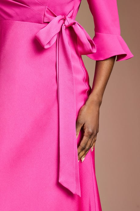 Ruffle Sleeve Satin Back Crepe Wrap Dress - Image 4