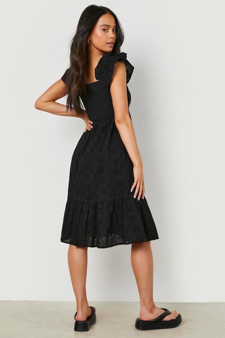 Petite Broderie Puff Sleeve Bardot Midi Dress - Image 2