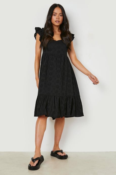 Petite Broderie Puff Sleeve Bardot Midi Dress - Image 3