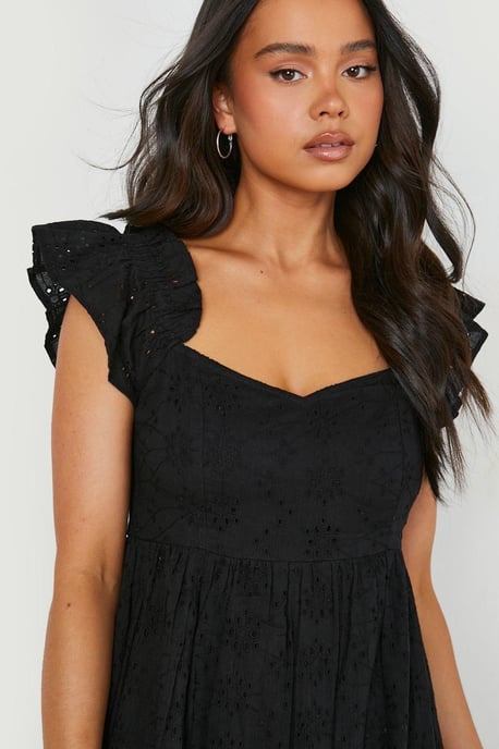 Petite Broderie Puff Sleeve Bardot Midi Dress - Image 4