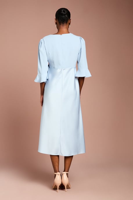 Ruffle Sleeve Satin Back Crepe Wrap Dress - Image 3