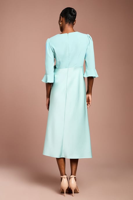 Ruffle Sleeve Satin Back Crepe Wrap Dress - Image 3