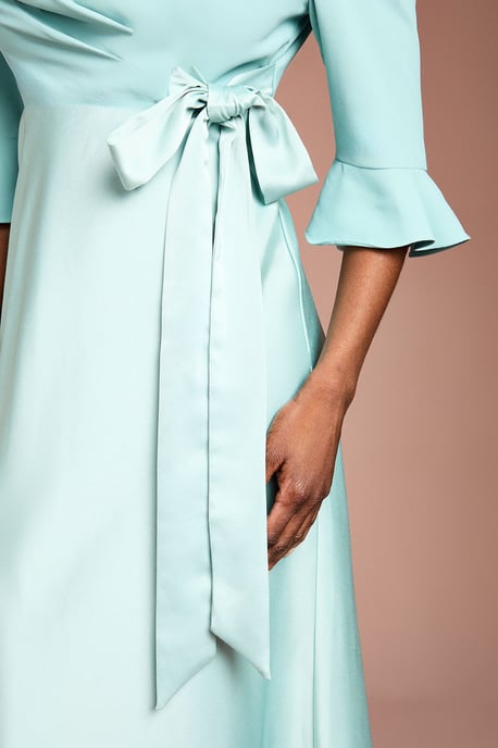Ruffle Sleeve Satin Back Crepe Wrap Dress - Image 4