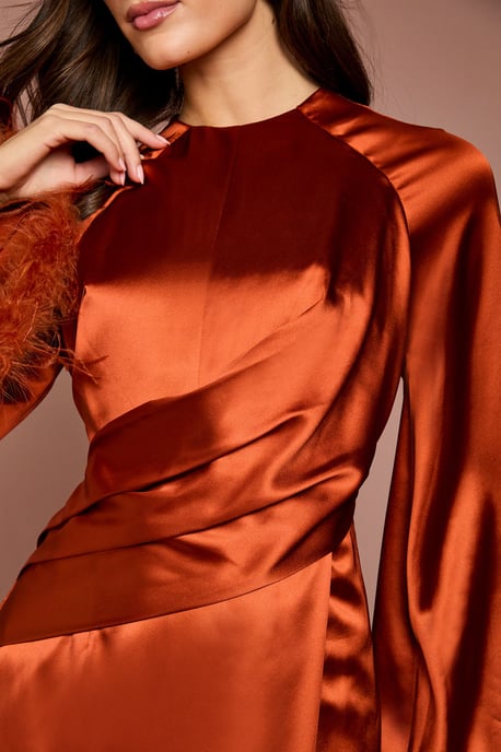 Feather Trim Satin Maxi Dress - Image 5