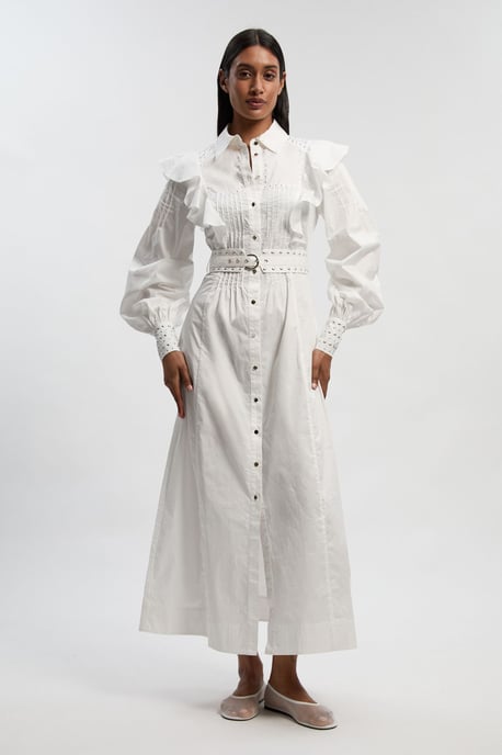 Cotton Sateen Drama Sleeve Studded Woven Maxi Shirt Dress - Image 1
