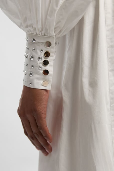 Cotton Sateen Drama Sleeve Studded Woven Maxi Shirt Dress - Image 3
