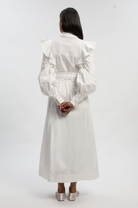 Cotton Sateen Drama Sleeve Studded Woven Maxi Shirt Dress - Image 4