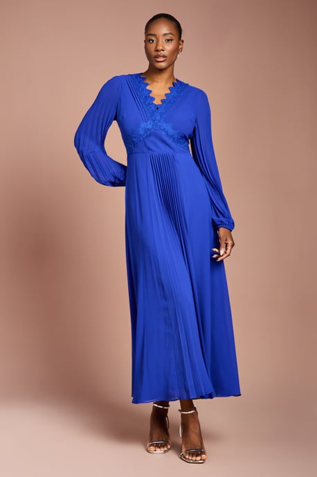 Pleat Detail Lace Trim Maxi Dress - Image 1