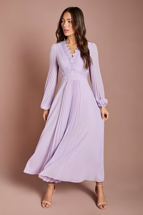 Pleat Detail Lace Trim Maxi Dress - Image 1