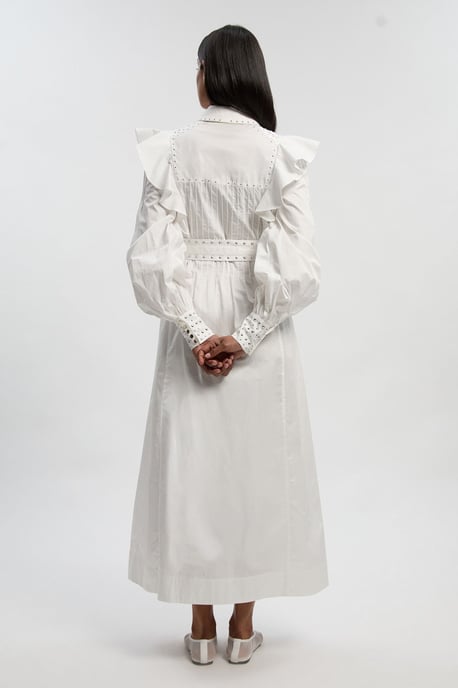 Petite Cotton Sateen Drama Sleeve Studded Woven Maxi Shirt Dress - Image 4