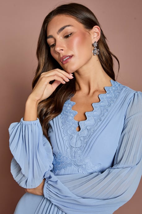 Pleat Detail Lace Trim Maxi Dress - Image 4