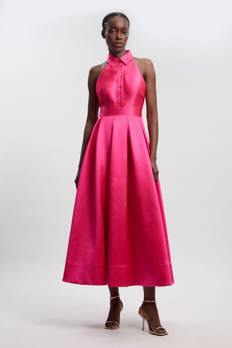 Twill Contrast Collared Woven Maxi Dress - Image 1