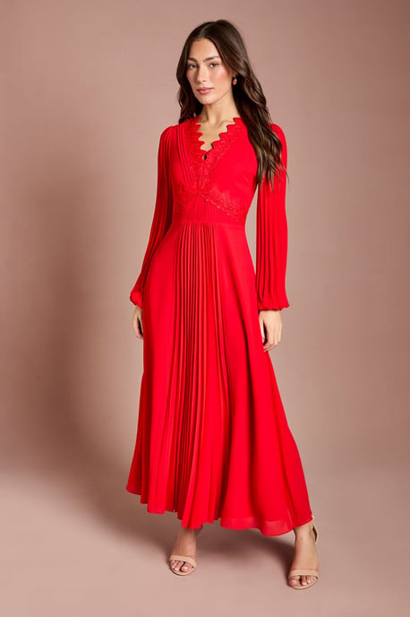 Pleat Detail Lace Trim Maxi Dress - Image 1