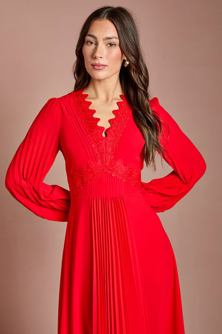 Pleat Detail Lace Trim Maxi Dress - Image 2
