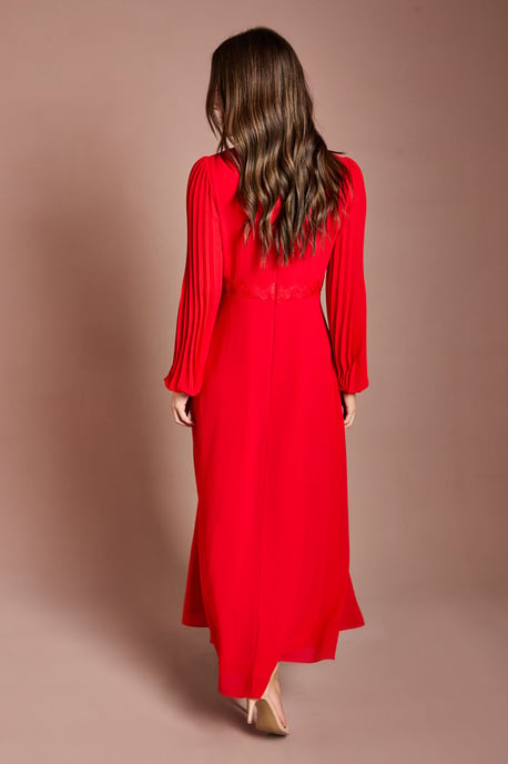 Pleat Detail Lace Trim Maxi Dress - Image 3