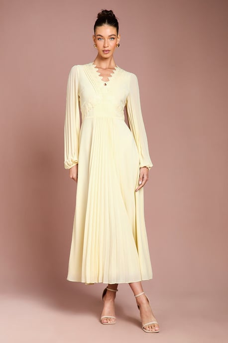 Pleat Detail Lace Trim Maxi Dress - Image 1