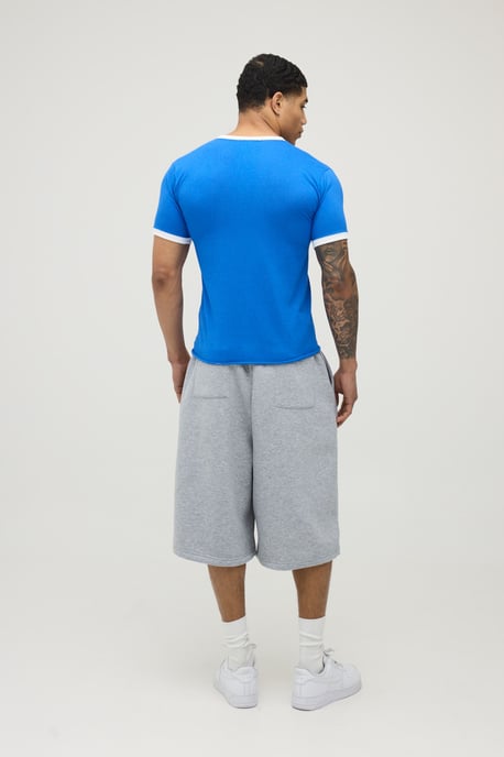 Blue Regular Print Raw Hem Ringer T-Shirt - Image 2