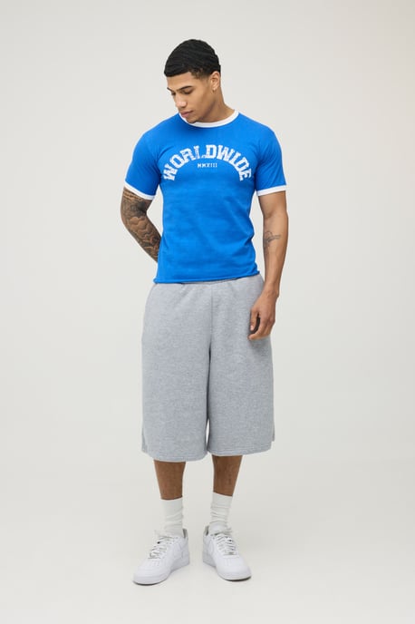 Blue Regular Print Raw Hem Ringer T-Shirt - Image 4