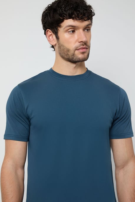 Dark Blue Plain Crew Neck T-Shirt - Image 4