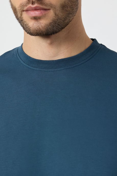 Dark Blue Plain Crew Neck T-Shirt - Image 5