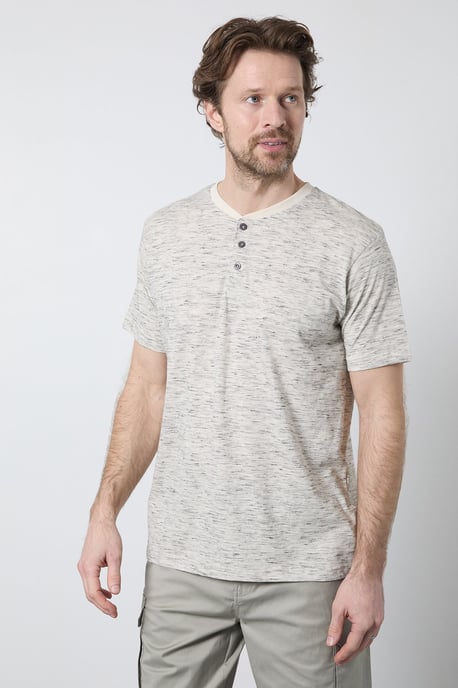 Mid Grey Short Sleeve Slub Grandad Neck T-Shirt - Image 1