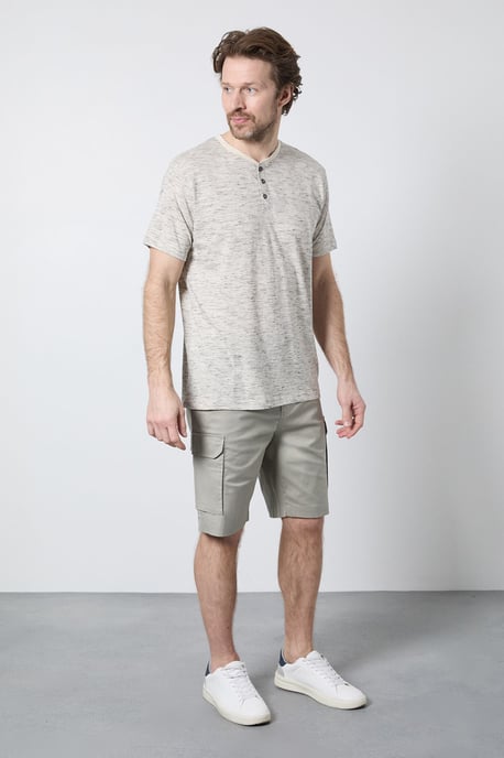 Mid Grey Short Sleeve Slub Grandad Neck T-Shirt - Image 2